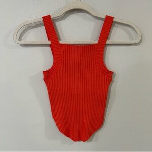New In Red Ribbed Stretch Sleeveless Square Neck Tank Top Women’s Size Medium